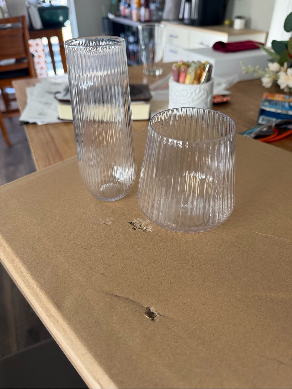 Clear Ribbed plastic glasses

68 champagne glasses
115 wine glasses